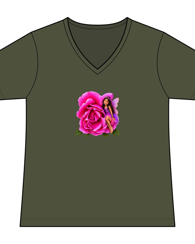 "Rose Fairy" Women's Relaxed Jersey Short Sleeve V-Neck Tee