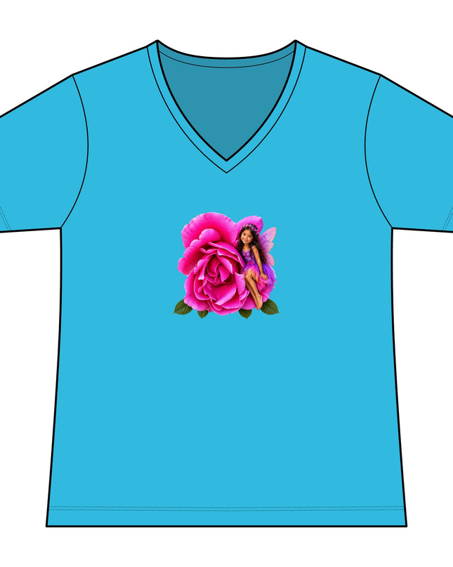 "Rose Fairy" Women's Relaxed Jersey Short Sleeve V-Neck Tee