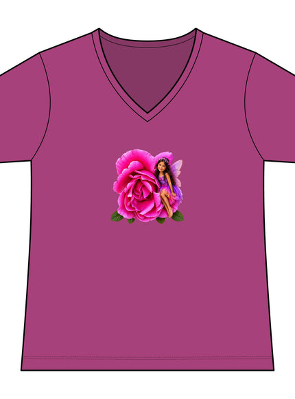 "Rose Fairy" Women's Relaxed Jersey Short Sleeve V-Neck Tee