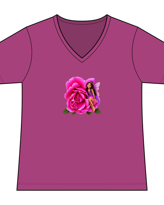 "Rose Fairy" Women's Relaxed Jersey Short Sleeve V-Neck Tee