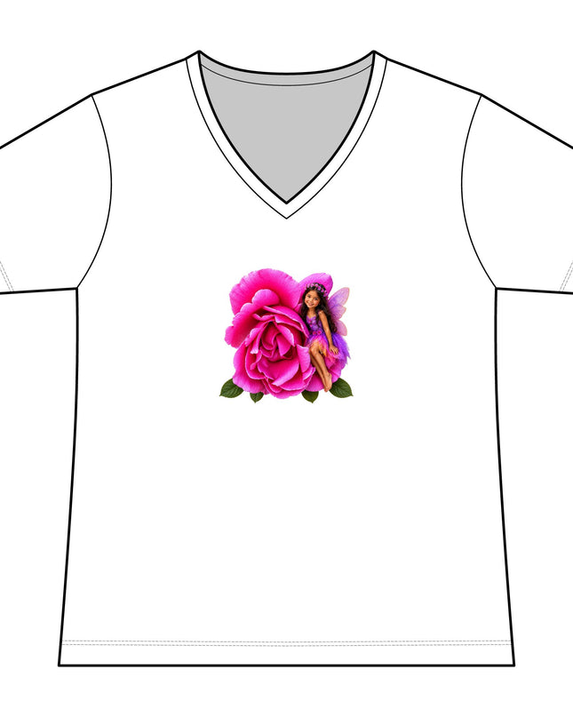 "Rose Fairy" Women's Relaxed Jersey Short Sleeve V-Neck Tee