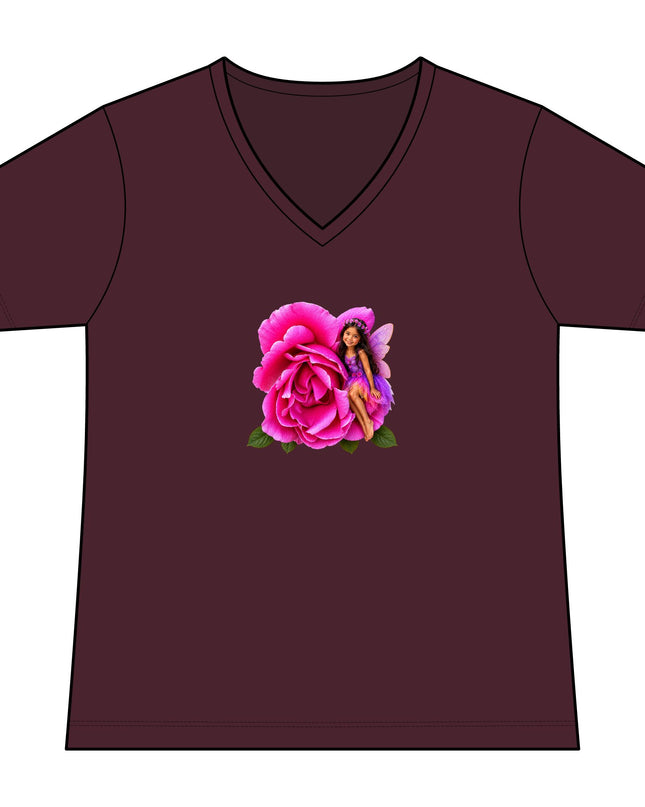 "Rose Fairy" Women's Relaxed Jersey Short Sleeve V-Neck Tee