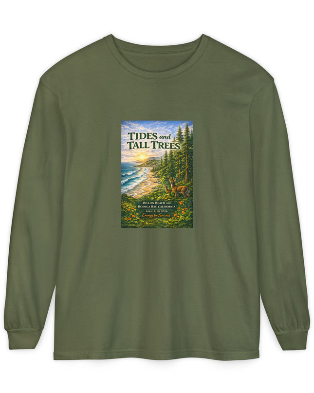 "Tides and Tall Trees" Unisex Garment-dyed Long Sleeve T-Shirt