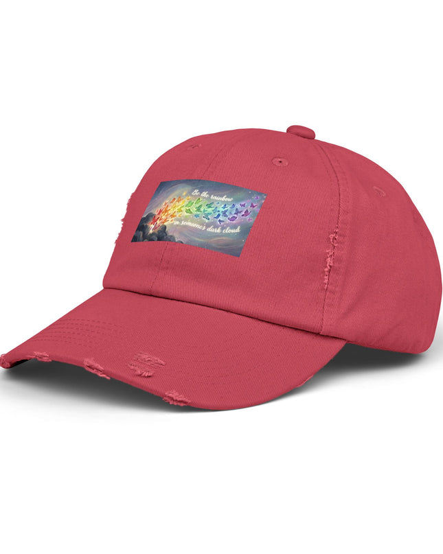 "Be the Rainbow in Someone's Dark Cloud" Unisex Distressed Cap