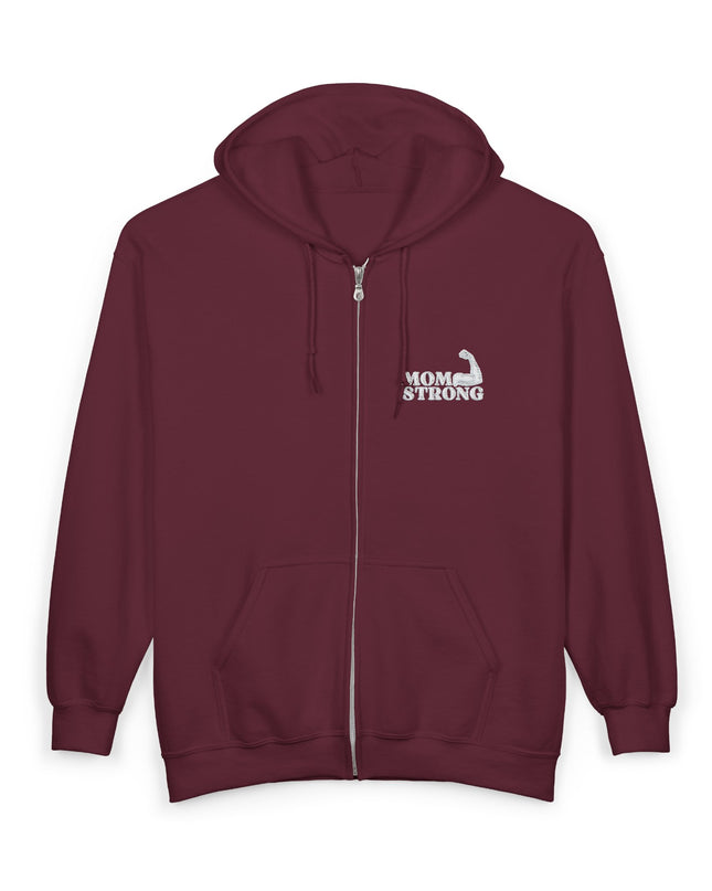 "Mom Strong (White embroidery)" Unisex Heavy Blend Full Zip Hooded Sweatshirt