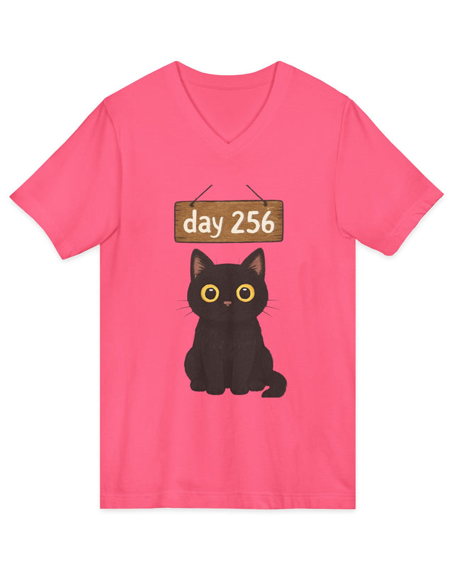 "Day 256 (not blinking black cat)" Unisex Jersey Short Sleeve V-Neck Tee