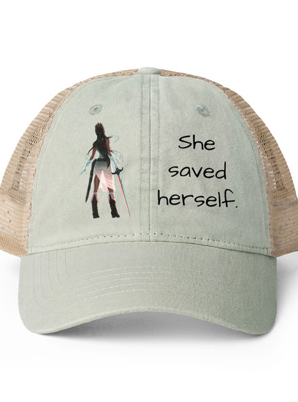 "She Saved Herself OG" Women's Washed Mesh-Back Cap