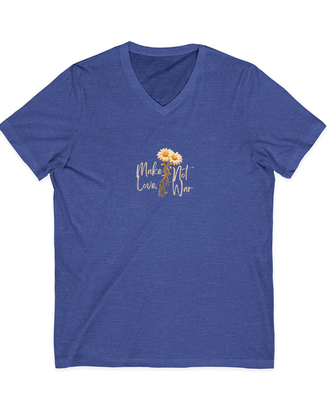 "Make Love Not War With Flower" Unisex Jersey Short Sleeve V-Neck Tee