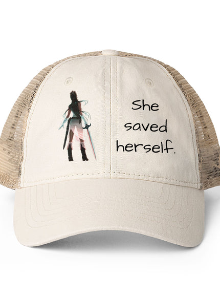 "She Saved Herself OG" Women's Washed Mesh-Back Cap