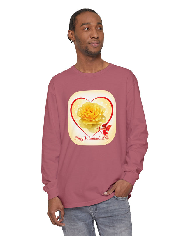 "Happy Valentine's Day" Unisex Garment-dyed Long Sleeve T-Shirt