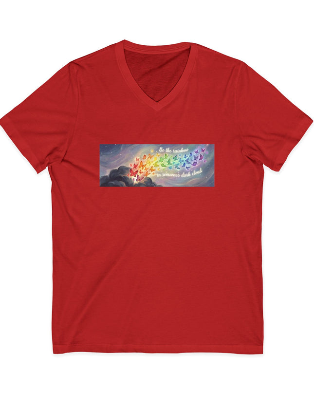 "Be the Rainbow in Someone's Dark Cloud" Unisex Jersey Short Sleeve V-Neck Tee