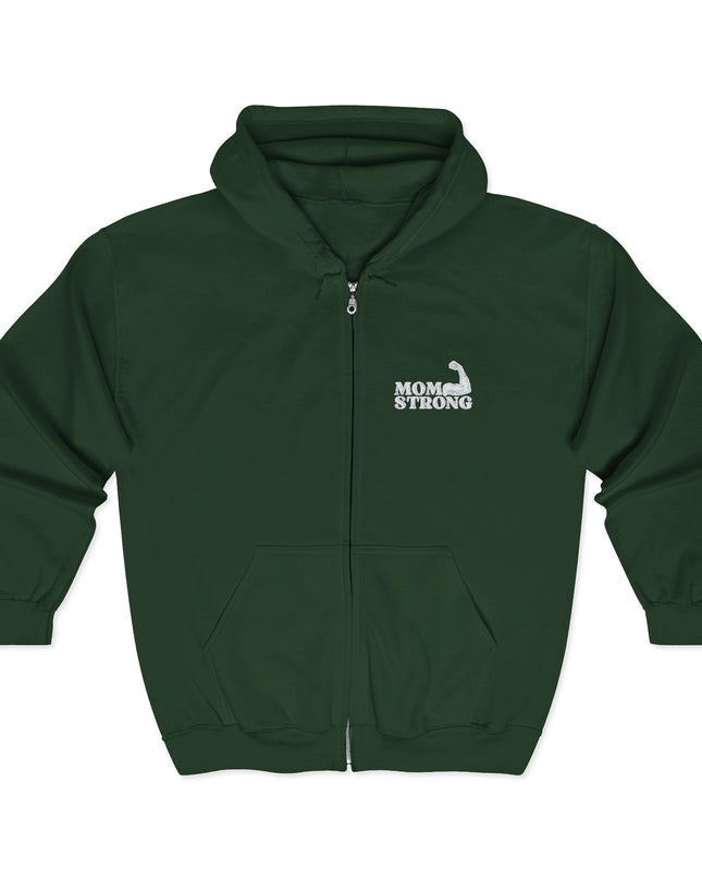 "Mom Strong (White embroidery)" Unisex Heavy Blend Full Zip Hooded Sweatshirt