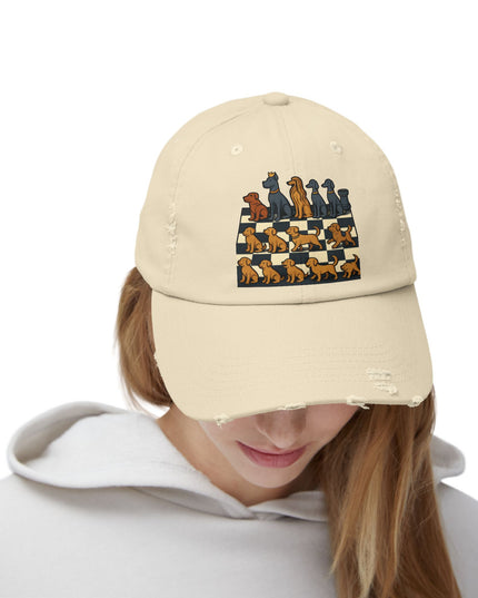 "Chess board with dog pieces" Unisex Distressed Cap
