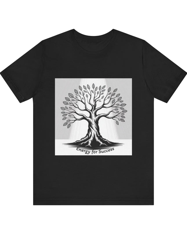 "Energy for Success" with a black and white drawing of a tree, Unisex Jersey Short Sleeve Tee