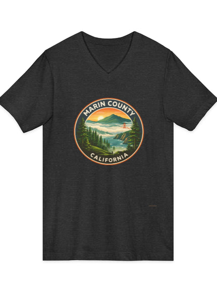 "Marin County, Above the Fog - no text" Unisex Jersey Short Sleeve V-Neck Tee
