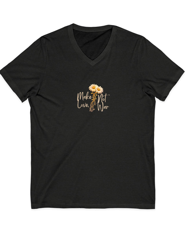 "Make Love Not War With Flower" Unisex Jersey Short Sleeve V-Neck Tee