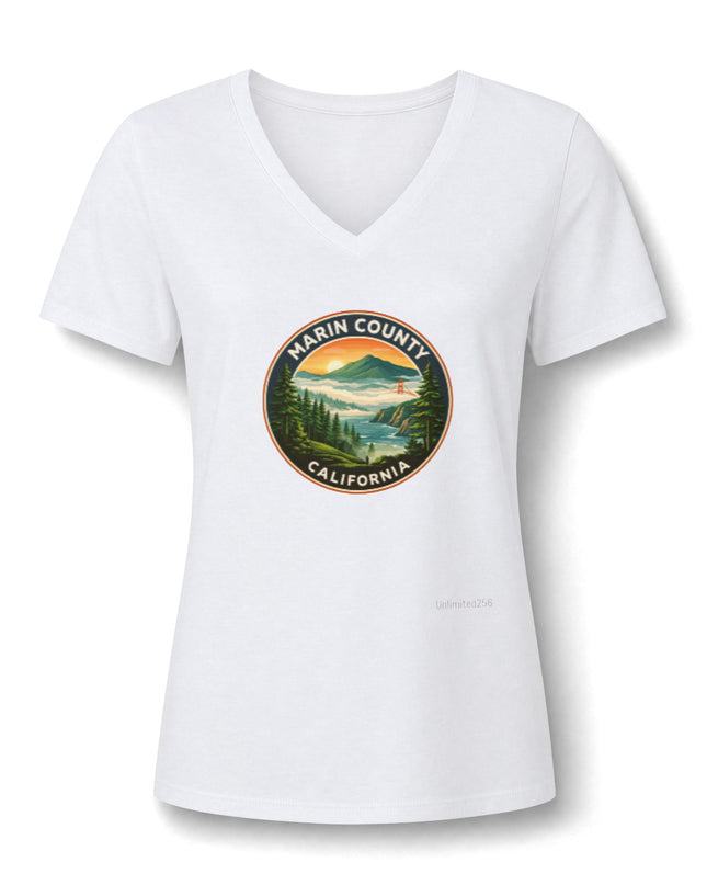 "Marin County, Above the Fog - no text" Women’s Relaxed Heather CVC V-Neck Tee