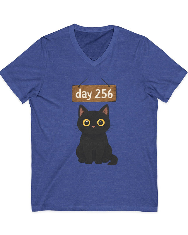"Day 256 (not blinking black cat)" Unisex Jersey Short Sleeve V-Neck Tee