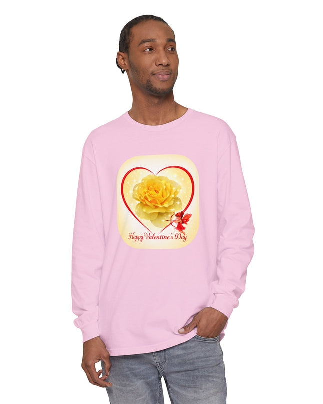 "Happy Valentine's Day" Unisex Garment-dyed Long Sleeve T-Shirt