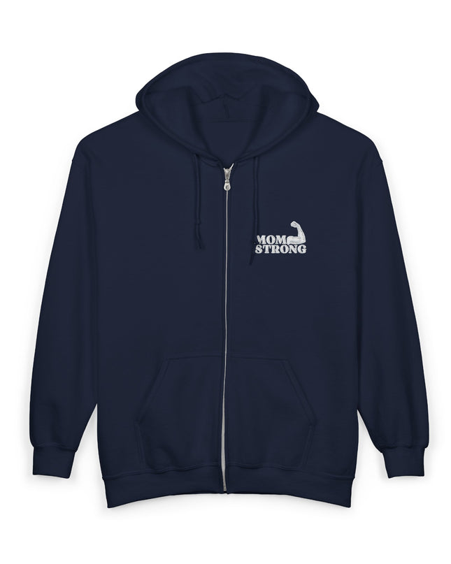 "Mom Strong (White embroidery)" Unisex Heavy Blend Full Zip Hooded Sweatshirt