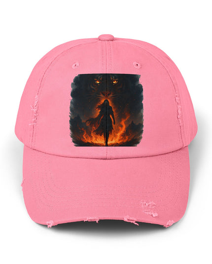 "Eye of the tiger, walking through fire" Unisex Distressed Cap