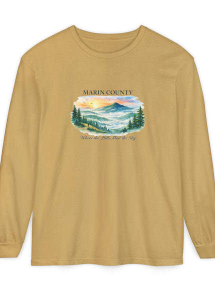 "Marin County, Where the Hills Meet the Sky" Unisex Garment-dyed Long Sleeve T-Shirt