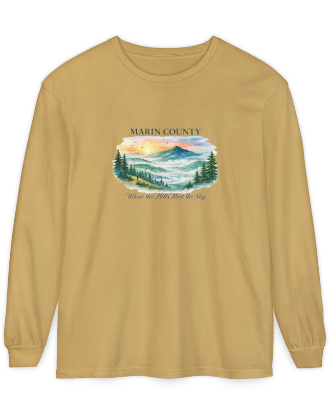 "Marin County, Where the Hills Meet the Sky" Unisex Garment-dyed Long Sleeve T-Shirt