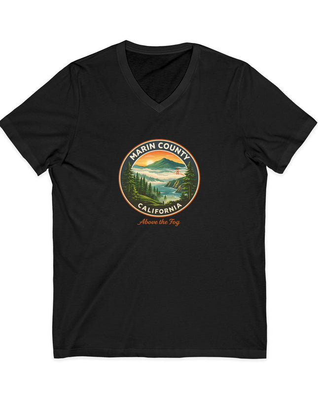 "Marin County, Above the Fog" Unisex Jersey Short Sleeve V-Neck Tee