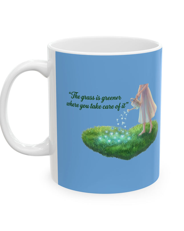"The Grass is Greener Where You Water It" Ceramic Mug, (11oz, 15oz)