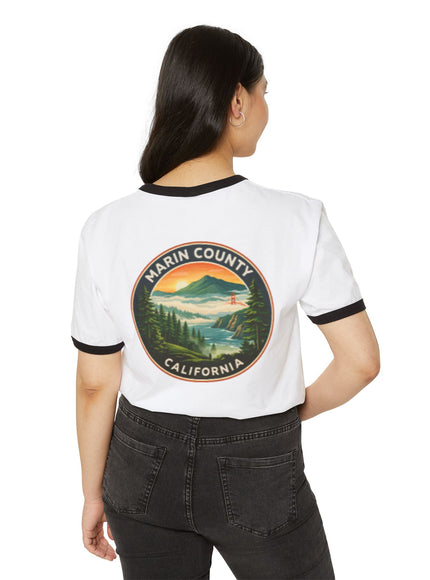 "Marin County - Above the Fog - No Text" (2-sided) Unisex Cotton Ringer T-Shirt