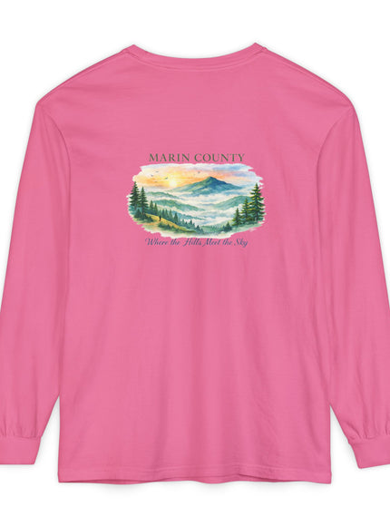 "Marin County, Where the Hills Meet the Sky" Unisex Garment-dyed Long Sleeve T-Shirt