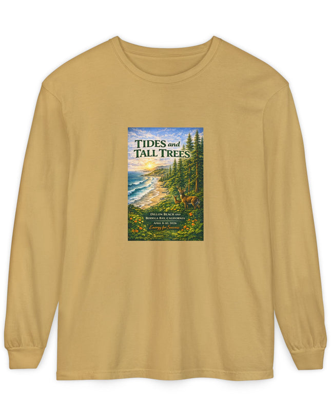 "Tides and Tall Trees" Unisex Garment-dyed Long Sleeve T-Shirt