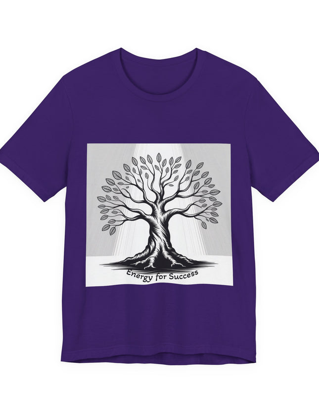 "Energy for Success" with a black and white drawing of a tree, Unisex Jersey Short Sleeve Tee