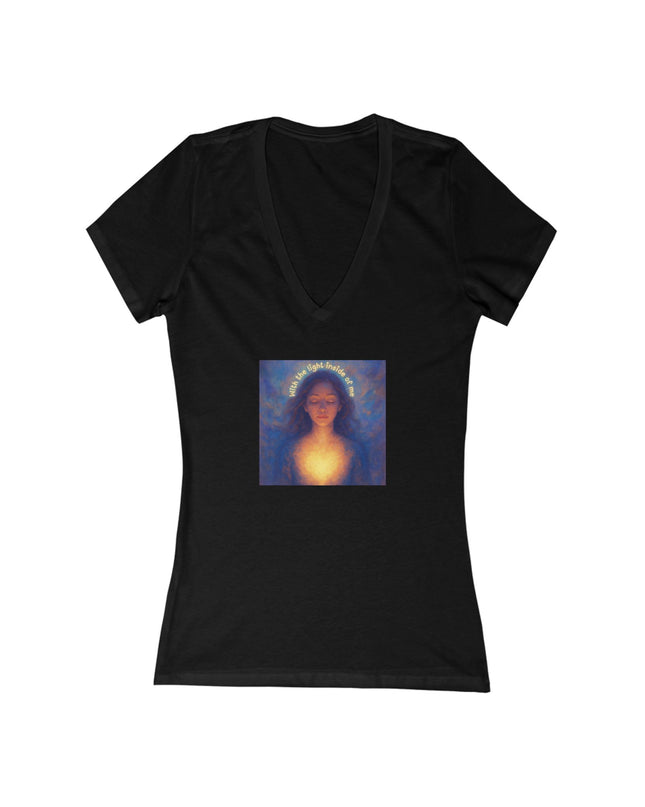 "With the Light Inside of Me" Women's Jersey Short Sleeve Deep V-Neck Tee