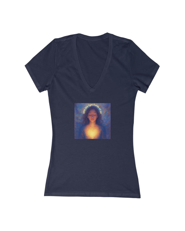 "With the Light Inside of Me" Women's Jersey Short Sleeve Deep V-Neck Tee