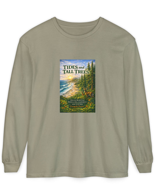 "Tides and Tall Trees" Unisex Garment-dyed Long Sleeve T-Shirt