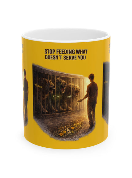 "Stop Feeding What Doesn't Serve You" Ceramic Mug, (11oz, 15oz)