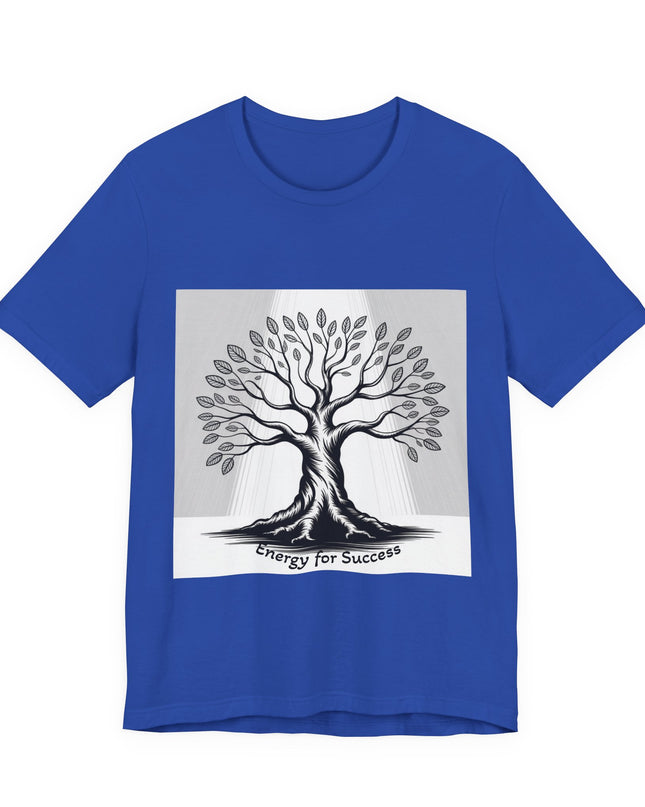 "Energy for Success" with a black and white drawing of a tree, Unisex Jersey Short Sleeve Tee