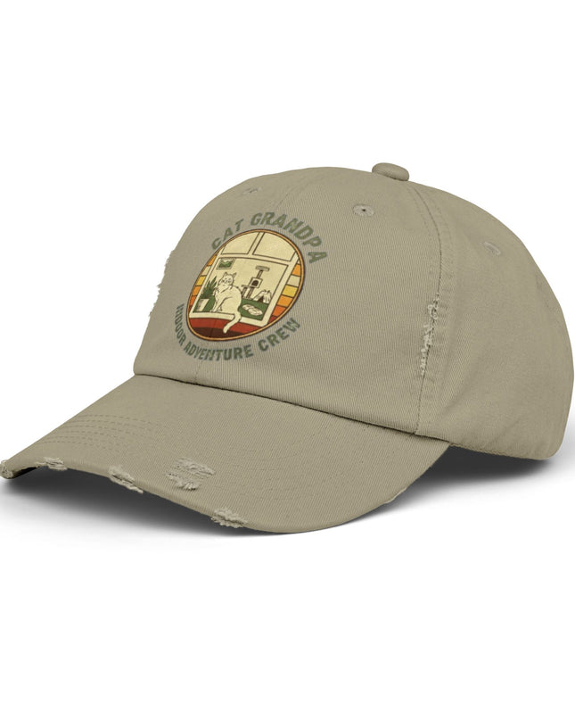 "Cat Grandpa Indoor Adventure Crew" Unisex Distressed Cap