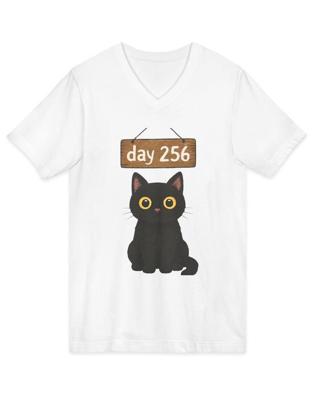 "Day 256 (not blinking black cat)" Unisex Jersey Short Sleeve V-Neck Tee