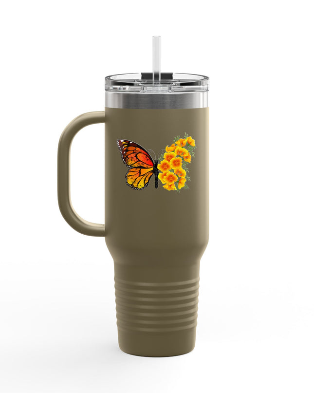 "Butterfly Poppies" Insulated Travel Mug, 40oz