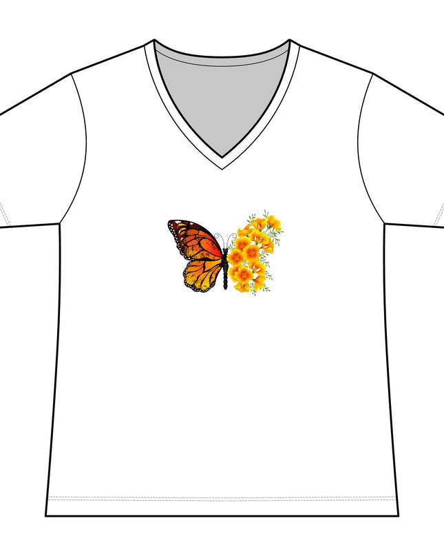 "Butterfly Poppies" Women's Relaxed Jersey Short Sleeve V-Neck Tee