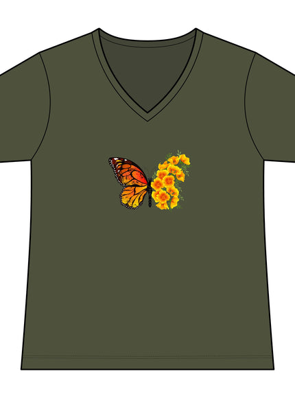 "Butterfly Poppies" Women's Relaxed Jersey Short Sleeve V-Neck Tee