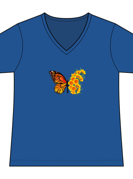 "Butterfly Poppies" Women's Relaxed Jersey Short Sleeve V-Neck Tee