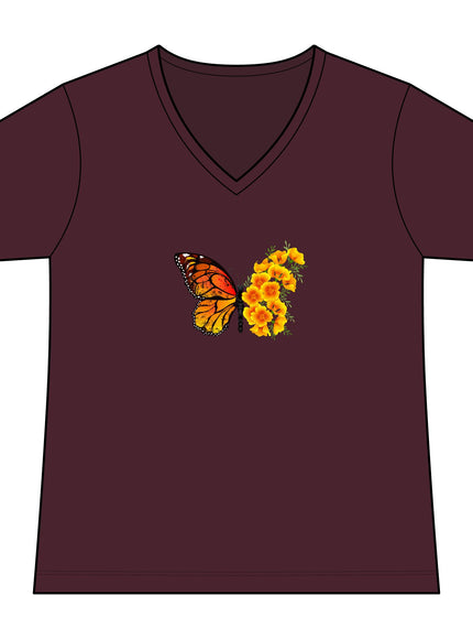 "Butterfly Poppies" Women's Relaxed Jersey Short Sleeve V-Neck Tee