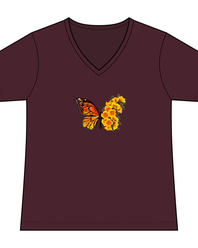 "Butterfly Poppies" Women's Relaxed Jersey Short Sleeve V-Neck Tee