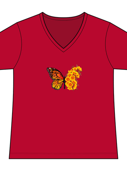 "Butterfly Poppies" Women's Relaxed Jersey Short Sleeve V-Neck Tee