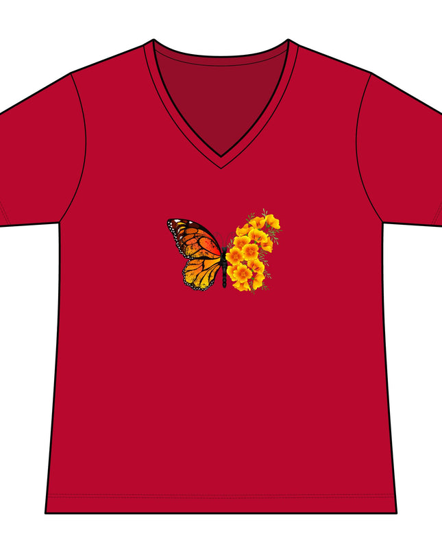 "Butterfly Poppies" Women's Relaxed Jersey Short Sleeve V-Neck Tee