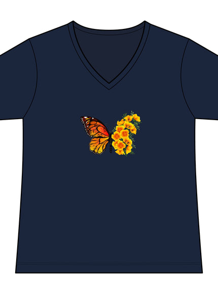 "Butterfly Poppies" Women's Relaxed Jersey Short Sleeve V-Neck Tee