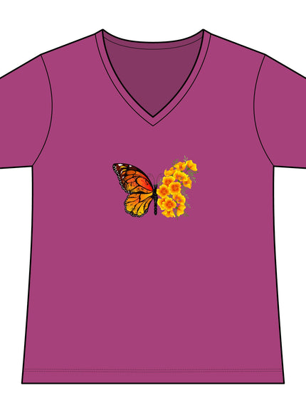 "Butterfly Poppies" Women's Relaxed Jersey Short Sleeve V-Neck Tee